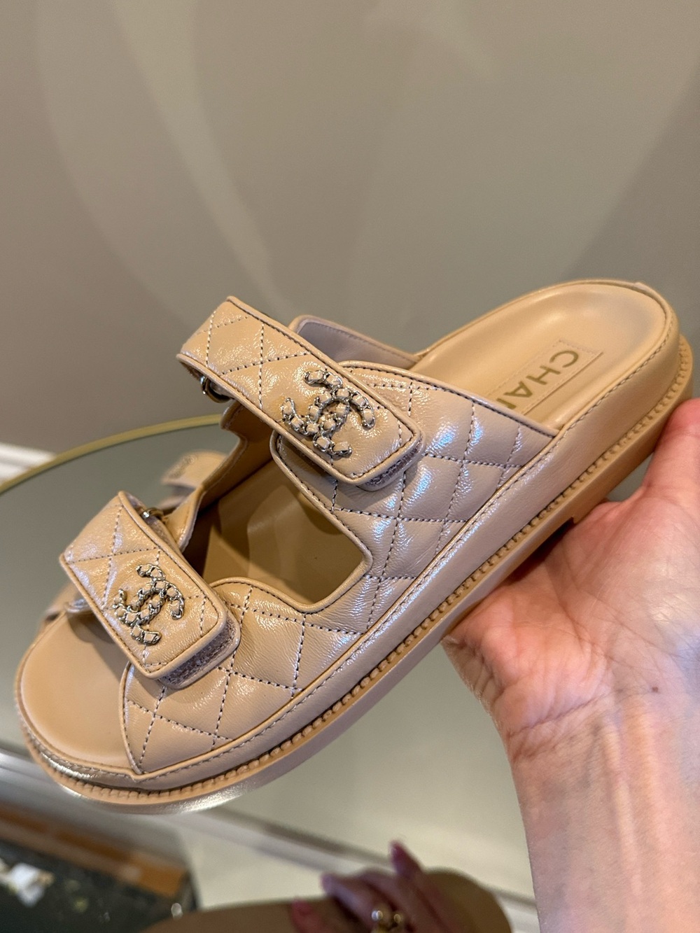 Chanel Dad Sandals CC  chain logo leather slides size 37